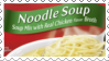 A static stamp of a noodle soup label